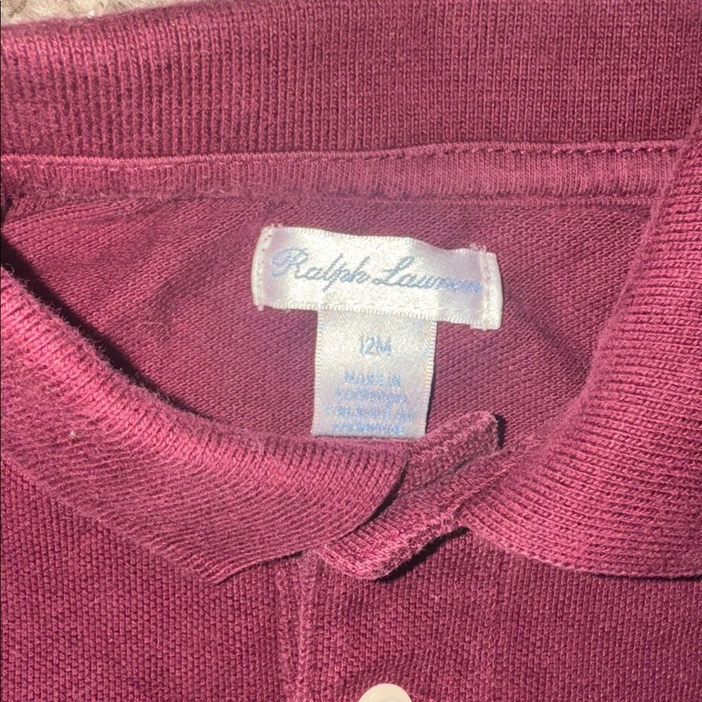 Ralph Lauren Maroon Teddy Bear Polo Oxford Tee Size 12m